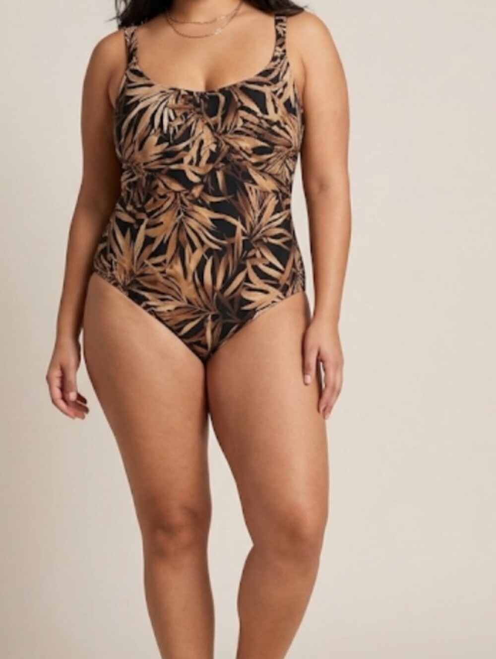 Lands End Plus Size Brown Tropical Palm Maillot One piece Swimsuit Size 23